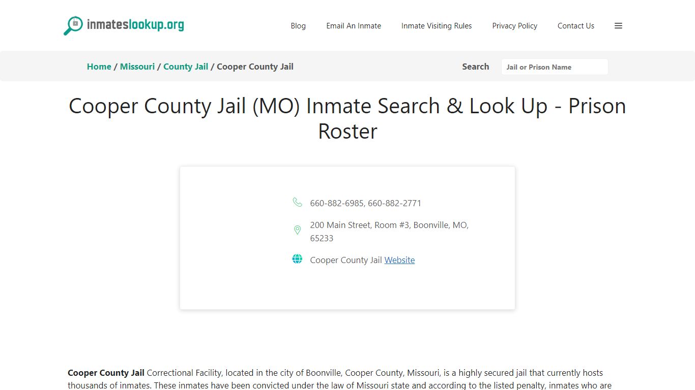 Cooper County Jail (MO) Inmate Search & Look Up - Prison Roster